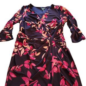 Ralph Lauren Woman Dresses Blue Pink Floral Wrap Stretch Dress Size 14W Nwt